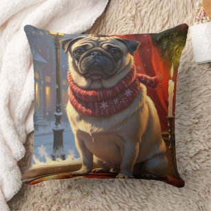 Pug met kerstverlichting vakantie kussen