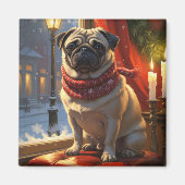 Pug met kerstverlichting vakantie magneet (Voorkant)