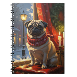 Pug met kerstverlichting vakantie notitieboek