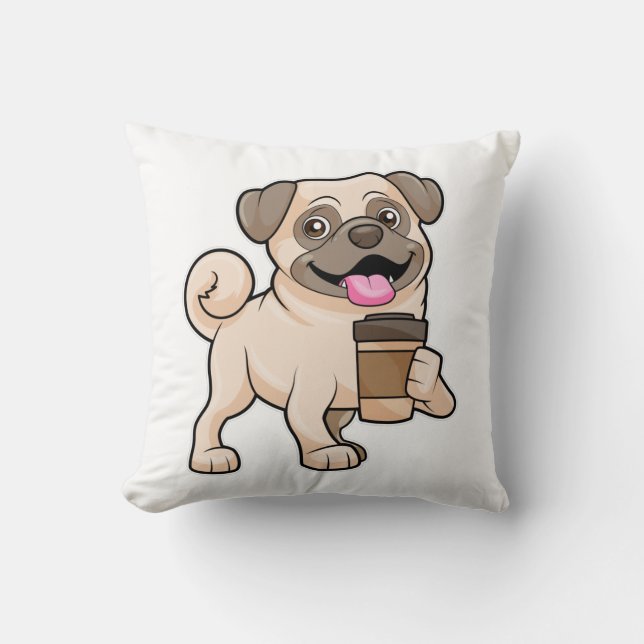 Pug met koffie om mee te gaan kussen (Voorkant)