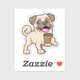 Pug met koffie om mee te gaan sticker