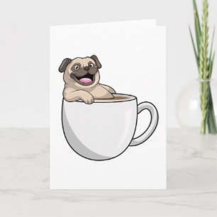 Pug met kopje koffie kaart