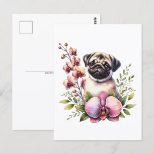 Pug met Orchid Branch, Postcrossing Briefkaart