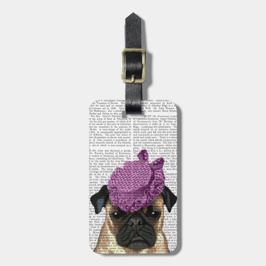 Pug met Paars Pet Bagagelabel (Voorkant verticaal)