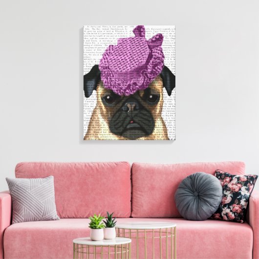 Pug met  Paars Pet Canvas Afdruk (Insitu (Woonkamer))