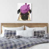Pug met  Paars Pet Canvas Afdruk (Insitu (Slaapkamer))