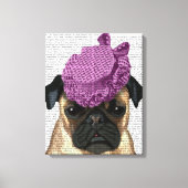 Pug met  Paars Pet Canvas Afdruk (Voorkant)