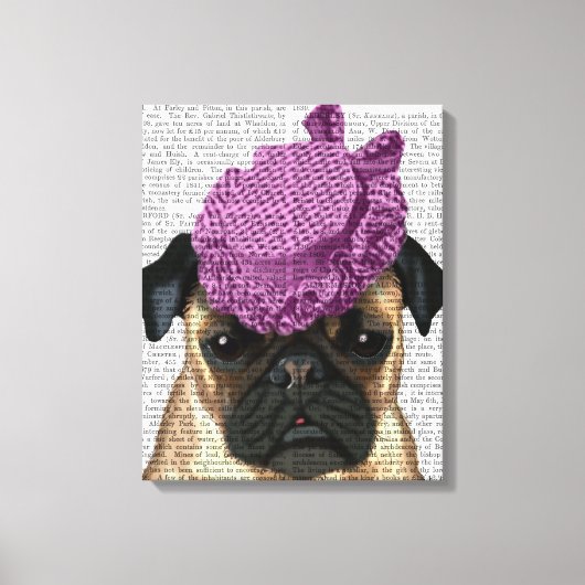 Pug met  Paars Pet Canvas Afdruk (Voorkant)