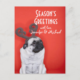 Pug met rendierantaarns briefkaart