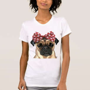 Pug met roodborstbeugel op kop t-shirt