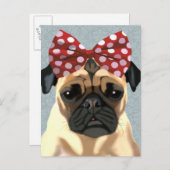 Pug met roodkleurige boeg op hoofd 2 briefkaart (Voorkant / Achterkant)