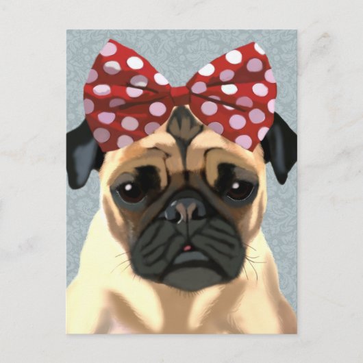 Pug met roodkleurige boeg op hoofd 2 briefkaart (Voorkant)