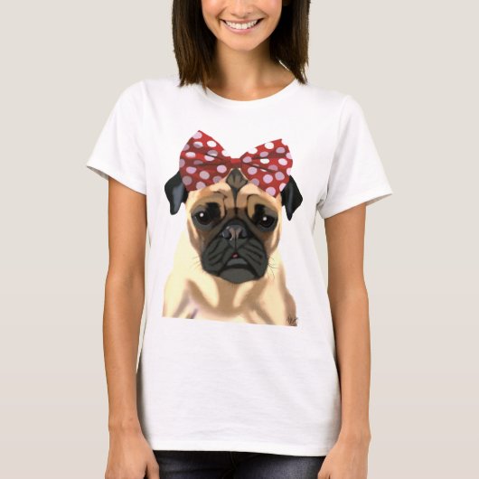 Pug met roodkleurige boeg op hoofd 2 t-shirt (Voorkant)