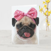 Pug met roze bus kaart (Gele Bloem)