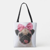 Pug met roze romp draagtas (Achterkant)