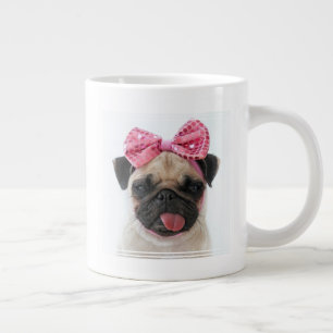 Pug met roze romp extra grote beker