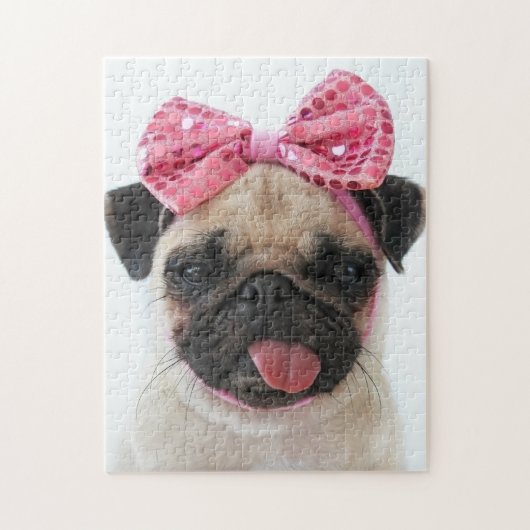 Pug met roze romp legpuzzel (Verticaal)