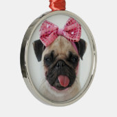 Pug met roze romp metalen ornament (Rechts)