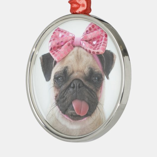 Pug met roze romp metalen ornament (Links)