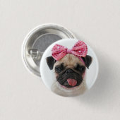 Pug met roze romp ronde button 3,2 cm (Voorkant /achterkant)