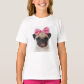 Pug met roze romp t-shirt (Voorkant)