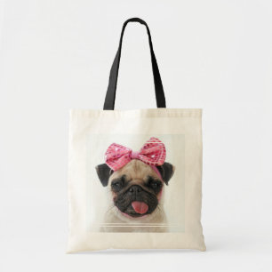 Pug met roze romp tote bag