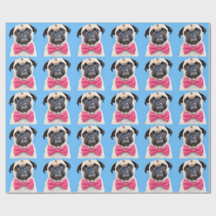 Pug met roze strik cadeaupapier