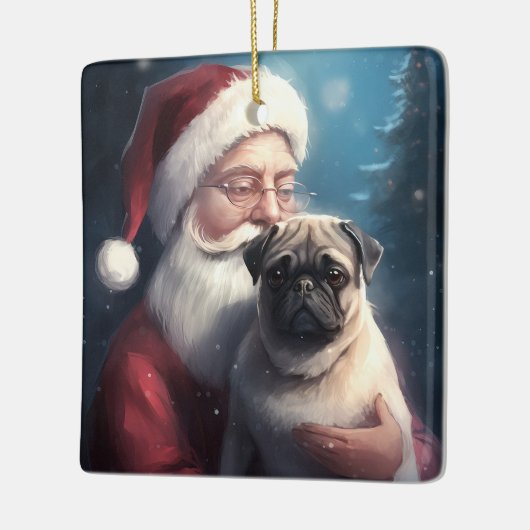 Pug met Sinterklaas Feestelijke Kerstmis Keramisch Ornament (Links)