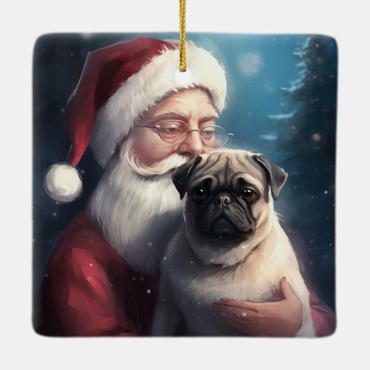 Pug met Sinterklaas Feestelijke Kerstmis Keramisch Ornament (Achterkant)