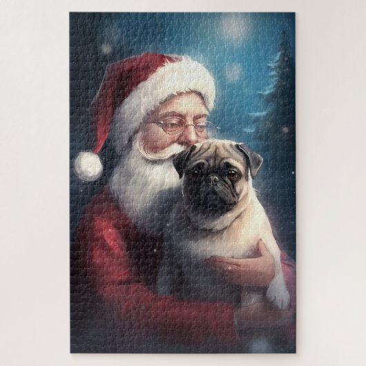 Pug met Sinterklaas Feestelijke Kerstmis Legpuzzel (Verticaal)