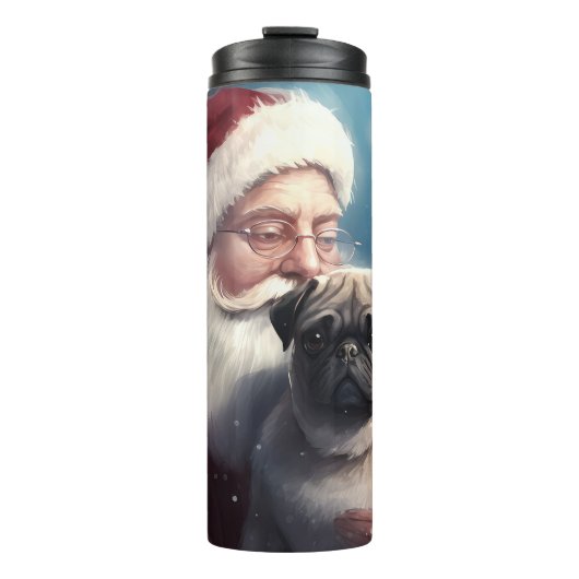 Pug met Sinterklaas Feestelijke Kerstmis Thermosbeker (Voorkant)
