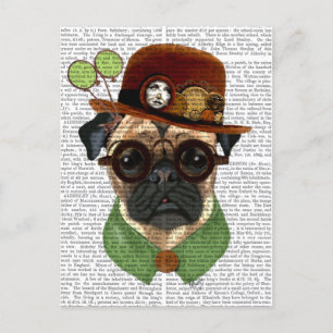 Pug met Steampunk Bowler Pet Briefkaart