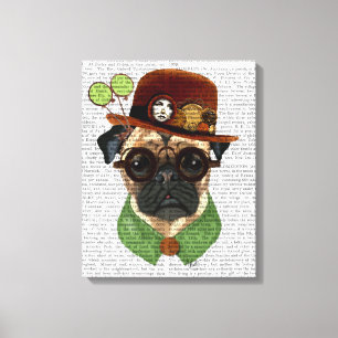 Pug met Steampunk Bowler Pet Canvas Afdruk