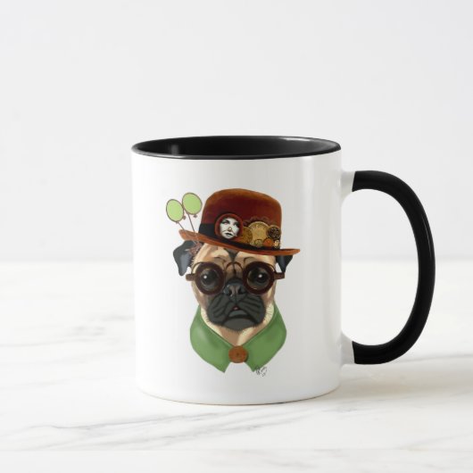 Pug met Steampunk Bowler Pet Mok (Rechts)