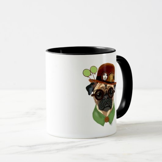 Pug met Steampunk Bowler Pet Mok (Voorkant rechts)