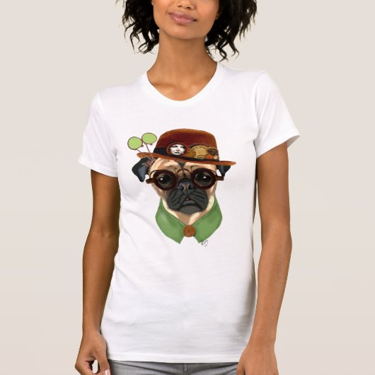 Pug met Steampunk Bowler Pet T-shirt (Voorkant)
