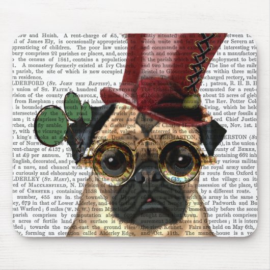 Pug met Steampunk Style Top Hat Muismat (Voorkant)