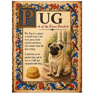 Pug, middeleeuwse bestiariumkunst briefkaart