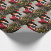 Pug Misha die met Kerstmis een Bow heeft. Cadeaupapier (Hoek)