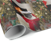 Pug Misha die met Kerstmis een Bow heeft. Cadeaupapier (Rol Hoek)