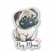 Pug Mom Hart Sticker (Voorkant)