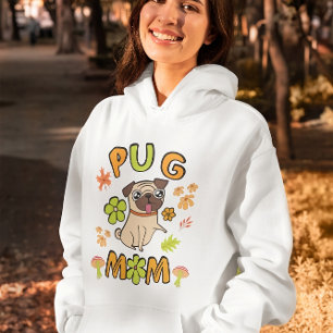 Pug Mom, Herfst kleuren, vallende bladeren & bloem Hoodie