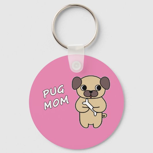 PUG MOM - Roze Sleutelhanger (Voorkant)