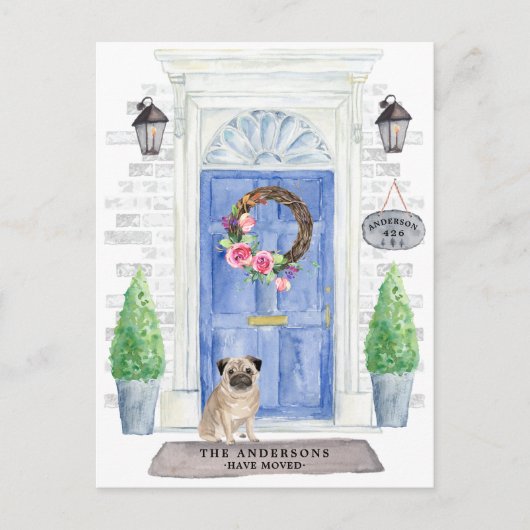 Pug Moving Announcement Briefkaart (Voorkant)