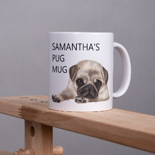 Pug Mug Monogram Naam Waterverf hond Koffiemok