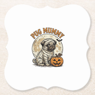 Pug-mummie Halloween vintage honden shirt ontwerp_ Kartonnen Onderzetters