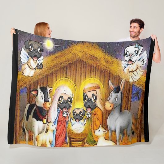 Pug Natitivity Scene Fleece Blanket (In situ)