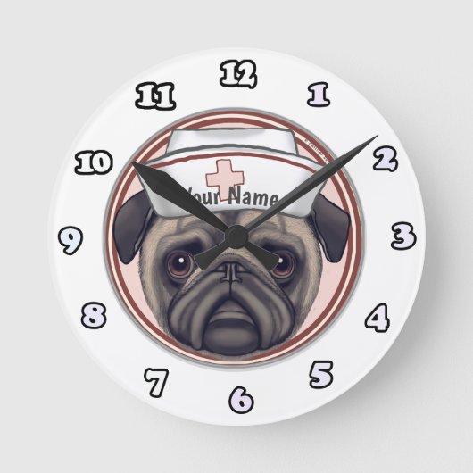 Pug Nurse Clock Ronde Klok (Voorkant)