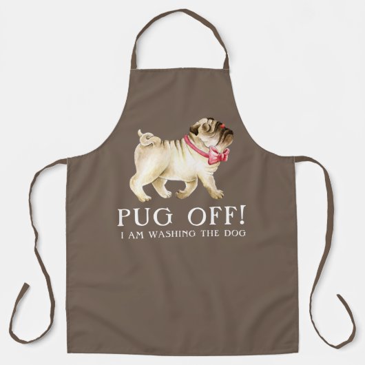 Pug off! aangepaste naam pug art dog bruin schort (Voorkant)