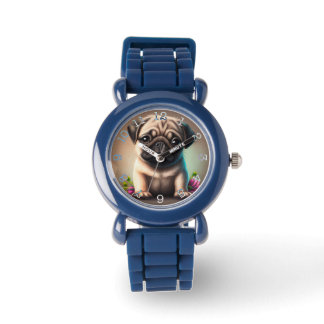 Pug - Omlijsting met zwarte cijfers bekijken Horloge